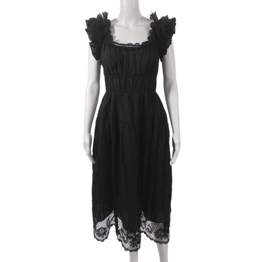 Ulla Johnson Women Fit & Flare Black 60% Linen Square Neck Dress Size 0